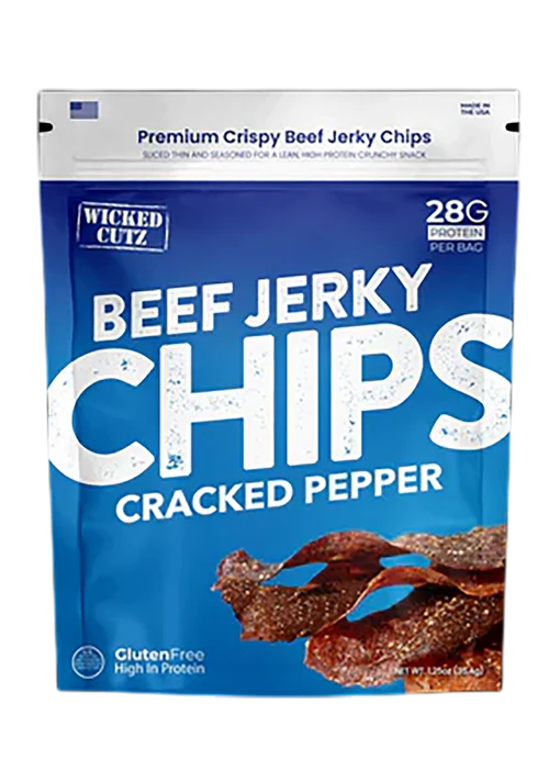 Wicked Cutz Cracked Pepper Beef Jerky Chips 8 Pack