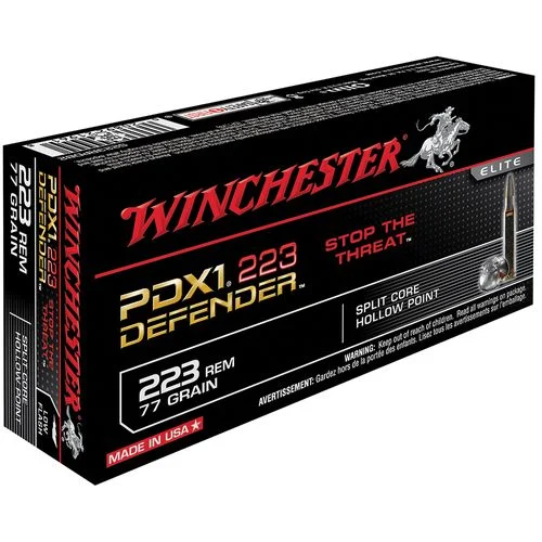 Winchester Ammo S223RPDB2 Defender 223 Rem 77 gr Split Core Jacketed Hollow Point 20 Bx/ 10 Cs