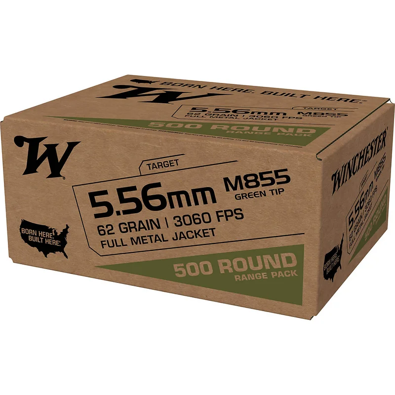 Winchester USA 5.56mm M855 Full Metal Jacket Lead Core Ammunition – 500 Rounds