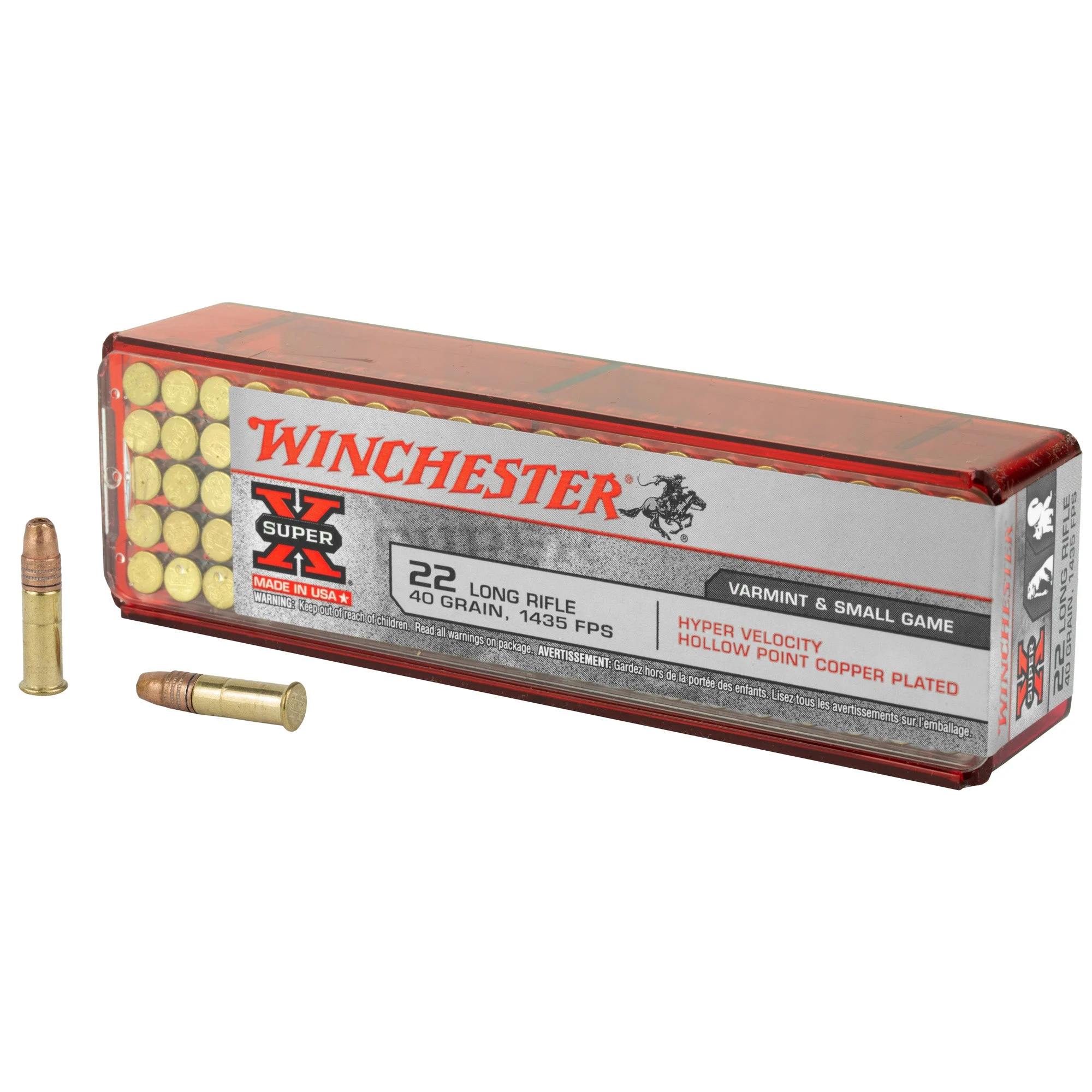 Winchester XHV22LR Hyper Velocity Super X Hyper Velocity Hollow Point Copper Plated40 Grain .22 Long Rifle