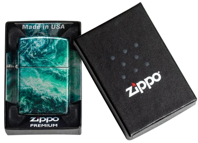 Zippo Lighter 540 Color Rogue Wave Design Tumbled Chrome Finish ZP48621