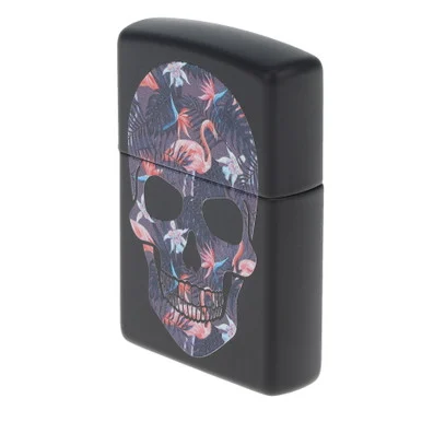 Zippo Lighter Flamingo Skull Black Matte ZP49771